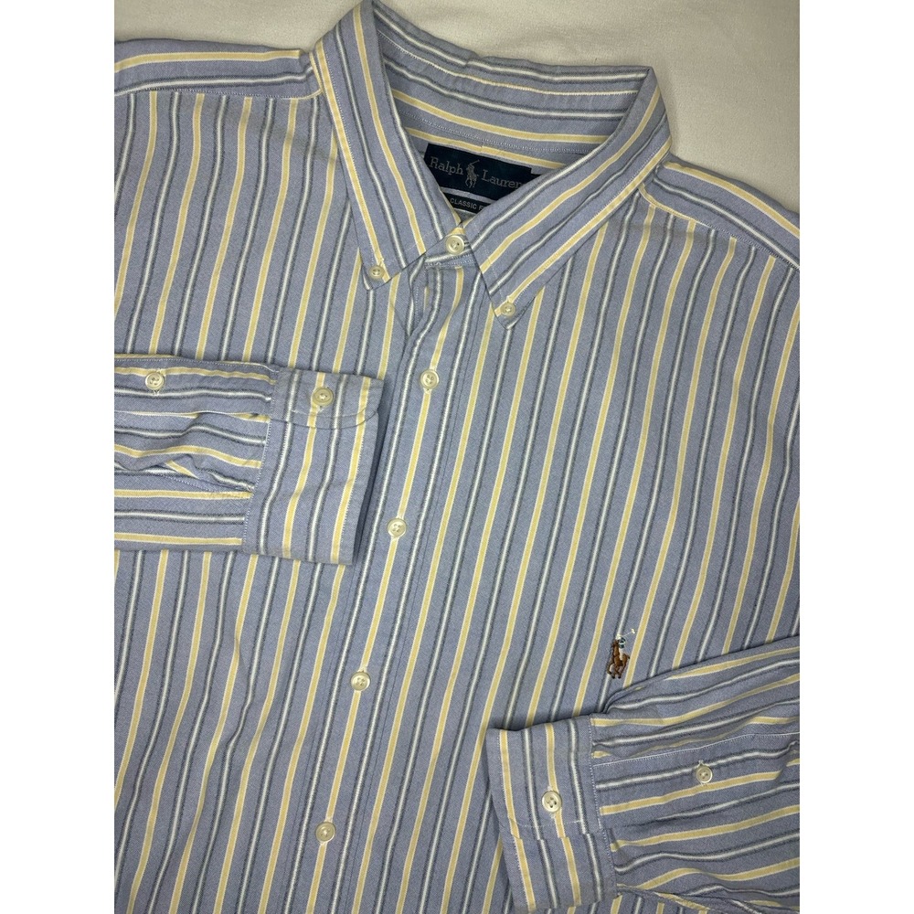 Vintage Ralph Lauren Button Down Shirt 3XLT Tall Classic Fit Blue Pastel Striped
